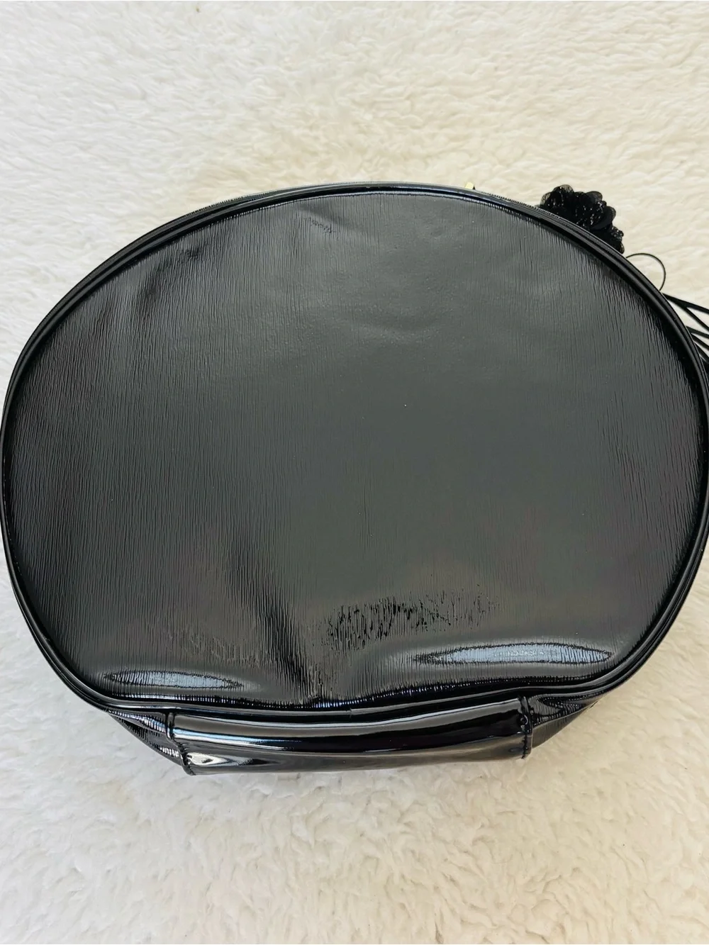 Lanncome Faux Black Patent Cosmetic Case with Tassel Travel Bag